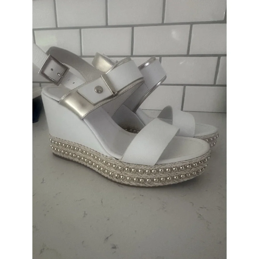 Nero Giardini Womens Chain Ankle Strap Platform Wedge Sandal Size 37